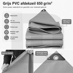 Grijs PVC afdekzeil 3x4m 650gr/m² - Afbeelding 2