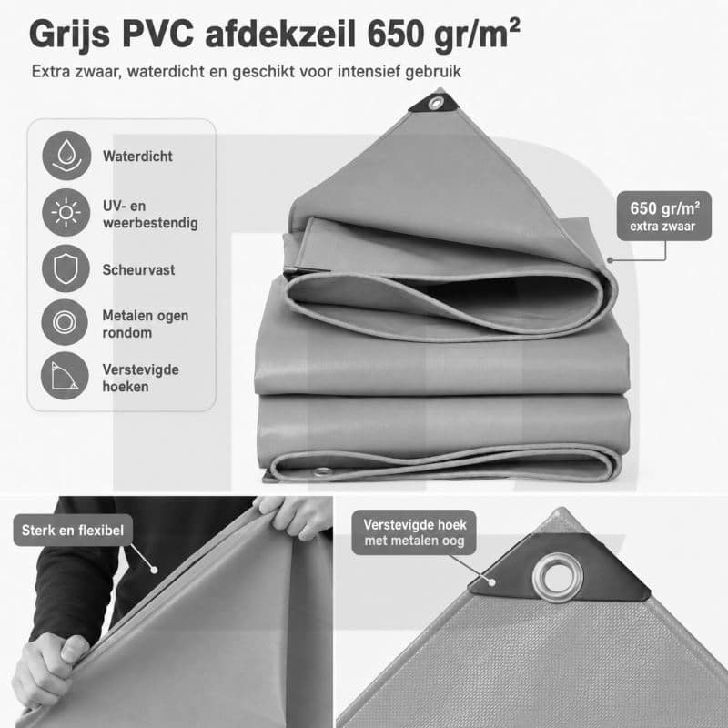 Grijs PVC afdekzeil 3x4m 650gr/m² - Afbeelding 2